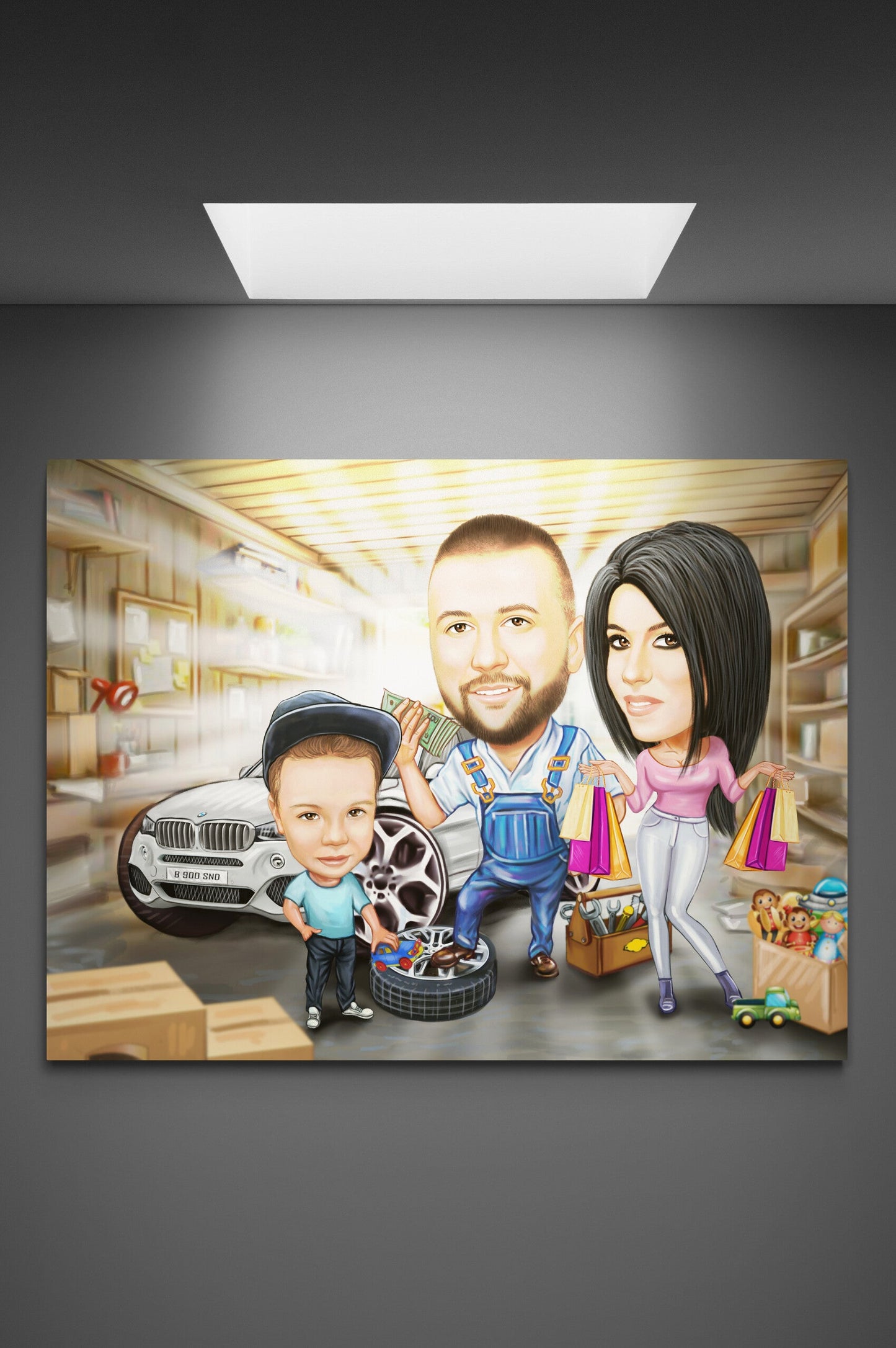 Caricatura de familie shopping si masini