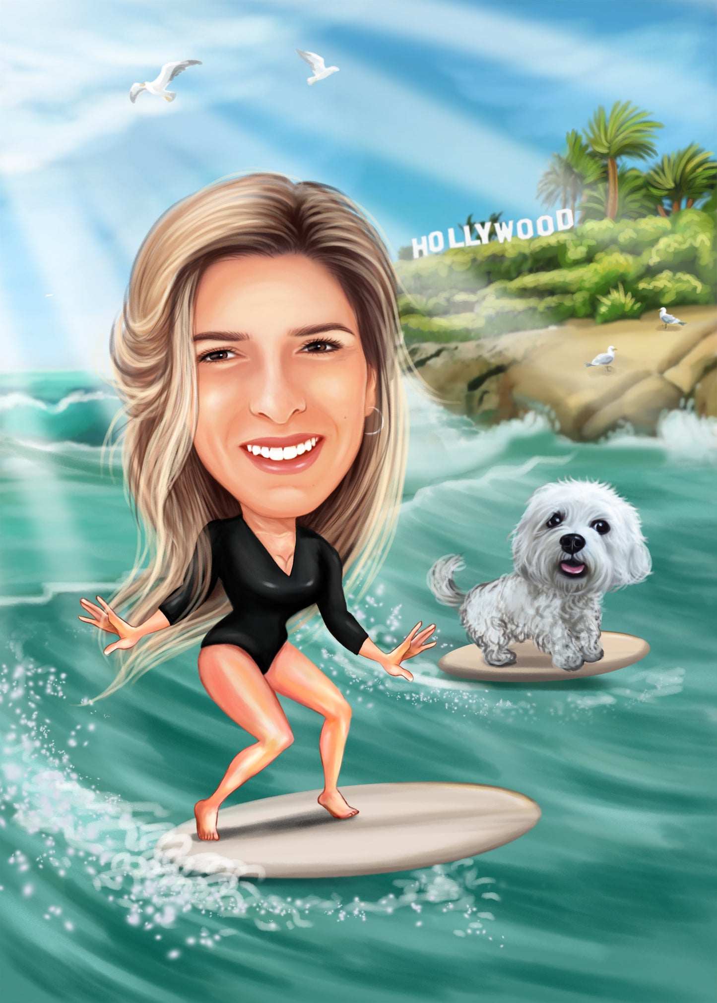 Caricatura surfing la Hollywood