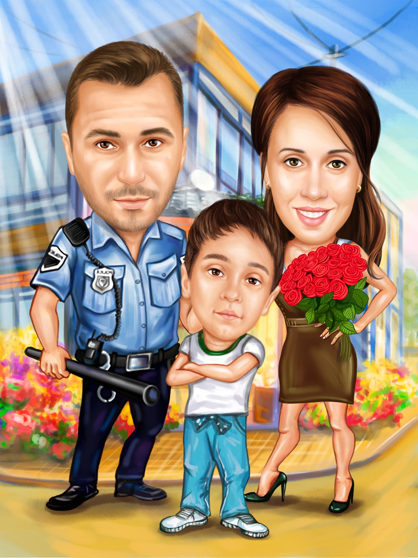 Caricatura de familie tata politist