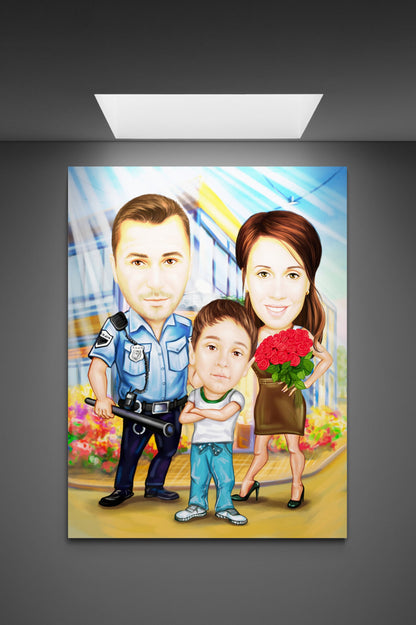 Caricatura de familie tata politist